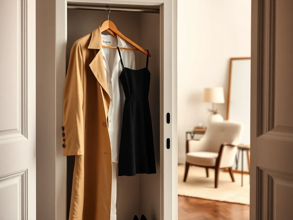 Minimalistyczna garderoba z ponadczasowymi ubraniami w neutralnych barwach, inspirowana klasycznym stylem Vogue.